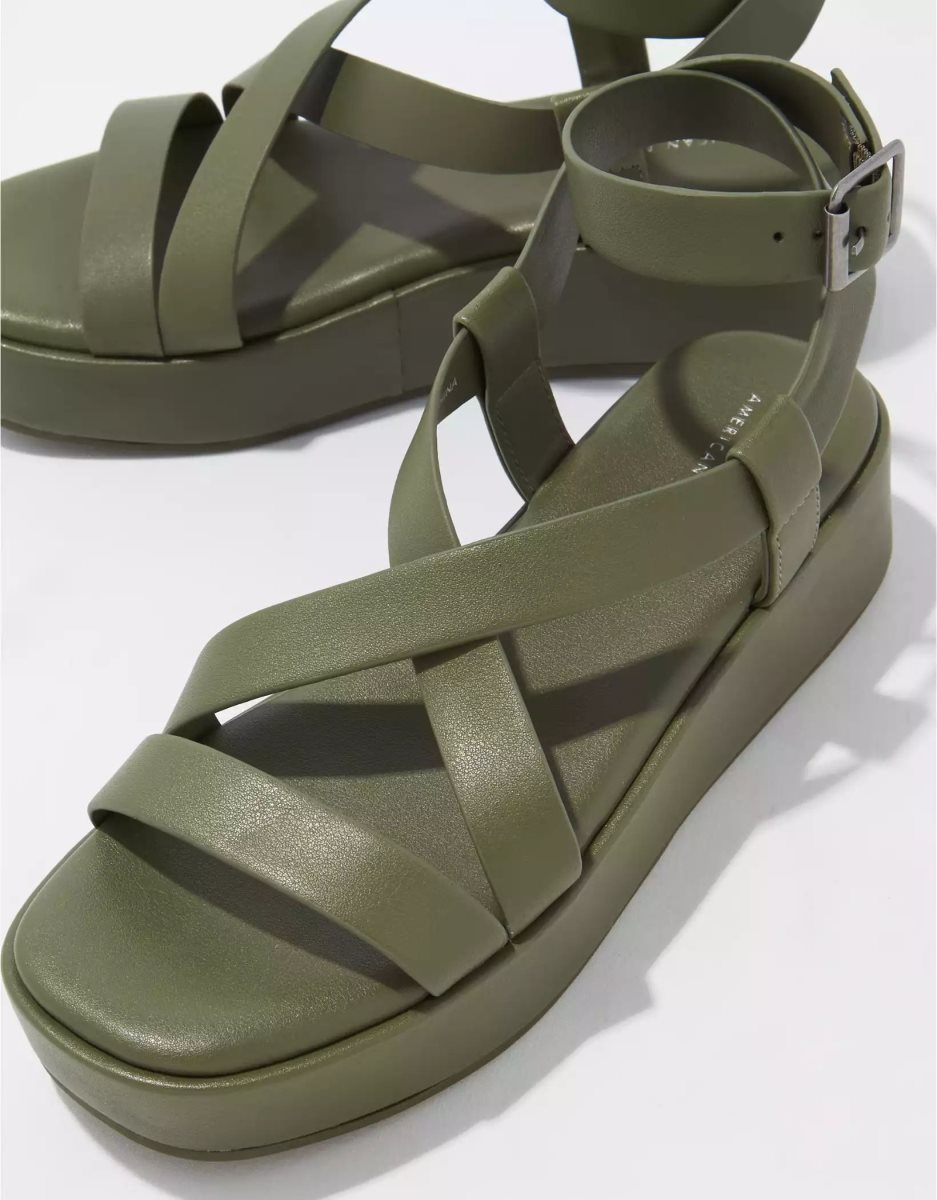 Sandales American Eagle AE Lanières Y2K Plateforme Vert Olive Femme | VEK-02663807